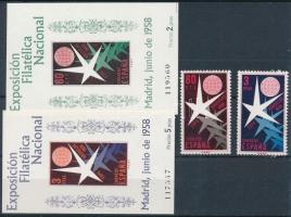 1958 Brüsszeli világkiállítás sor Mi 1117-1118 + blokk Mi 13-14 (Mi EUR 80.-) (blokkokon gumi hiba / blocks with gum disturbance)