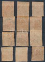 1900-1906 12 db hírlapbélyeg hátoldali tükörnyomattal, közte számvízjel is!