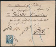 1873 Réznyomat 10kr és 2 x 5kr ajánlott levélen. Szép, friss darab, luxus bélyegzéssel! "BOGDÁNY / DUNA-MELLETT" - Pest (Gudlin 300 p)