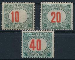 1915 Pirosszámú Zöldportó 10f, 20f, 40f eltolódott értékszámokkal