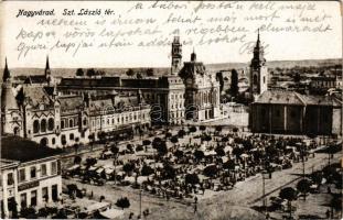 1917 Nagyvárad, Oradea; Szent László tér, piac, városháza, Adria biztosító / square, market, town hall, insurance company (EB)