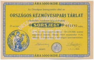 Budapest 1925. "Országos Kézművesipari Tárlat" sorsjegy 5000K értékben, "D 021193" sorszámmal T:XF / Hungary / Budapest 1925. "Országos Kézművesipari Tárlat" (National Craft industry Exhibition) lottery ticket about 5000 Korona, with "D 021193" serial number C:XF