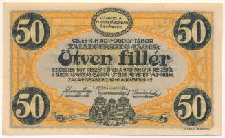 Zalaegerszeg / Hadifogolytábor 1916. augusztus 15. 50f arab sorozat- és sorszámmal "21 0220" , "MS" jelzéssel T:AU,XF, hajtatlan / Hungary / Zalaegerszeg / POW camp 1916.08.15. 50 Heller with arabic serial numbers "21 0220" and "MS" prefix C:AU,XF, unfolded Adamo HHZ-1.3.3V