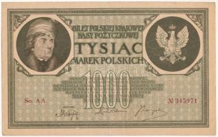 Lengyelország 1919. 1000M T:F, szép papír, pici szakadás /  Poland 1919. 1000 Marek "AA 345971" C:F, fine paper, tiny tear Krause P#22b