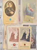 Régi szentképek gyűjteménye, közte Kaszap István ruhaereklye ("Isten Szolgája Kaszap István sze...