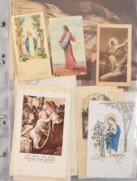 Régi szentképek gyűjteménye, közte Kaszap István ruhaereklye ("Isten Szolgája Kaszap István sze...