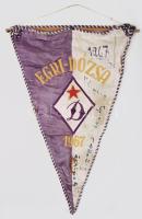 1967 Egri Dózsa SE selyem csapatzászló, Kovács György labdarúgó játékos aláírásával, kis sérüléssel. 41x28 cm