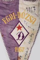 1967 Egri Dózsa SE selyem csapatzászló, Kovács György labdarúgó játékos aláírásával, kis sérüléssel....