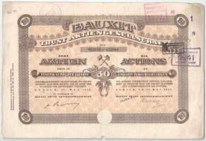 Svájc 1923. Zürich "Bauxit Tröszt Részvénytársaság" tíz darab részvénye egyben, egyenként 50Fr-ról bélyegzésekkel, szelvényekkel, szárazpecséttel T:F Switzerland 1923. Zurich "Bauxit Trust Joint-stock Company" 10 shares, all with the value of 50 Francs, with stamps and coupons and embossed stamp C:F