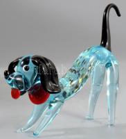 Iparművész üveg kutya figura, hibátlan, 10x7,5 cm