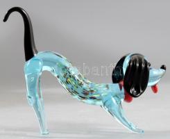 Iparművész üveg kutya figura, hibátlan, 10x7,5 cm