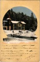 1911 Ótátrafüred, Tátrafüred, Altschmecks, Stary Smokovec (Magas-Tátra, Vysoké Tatry); Gyógyszertár és vendéglő télen. Feitzinger Ede No. 22W. / Apotheke u. Restaurant / pharmacy and restaurant in winter (EK)