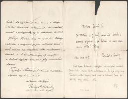 1910 Prohászka Ottokár (1858-1927) püspök autográf baráti hangú levele Vértes O. József (1881-1953) ...