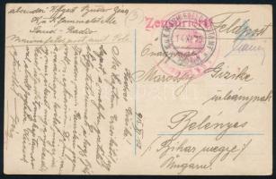 1915 Tábori posta képeslap piros "TELEGRAPHENBUREAU DER K.U.K. KRIEGSMARINE IN POLA" , "MFP / POLA"