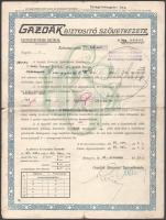 1942 Bp., Gazdák Biztosító Szövetkezete életbiztosítási kötény, az utolsó oldalán 1947-es bejegyzés a haláleseti segélyösszeg folyósításáról, kissé viseltes, 4 p.