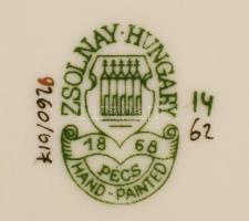 Zsolnay pillangó mintás szív alakú bonbonier 6,5x6,5 cm + virágmintás hamuzó h: 12 cm