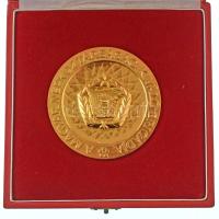 Vincze Dénes (1914-1972) DN "A Magyar Népköztársaság Kiváló Brigádja - Szocialista Brigád" egyoldalas, aranyozott bronz plakett tokban (70mm) T:AU