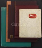 4 üres berakó + füzetbe ragasztott bélyegek, dobozban