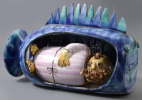 Kumpost Éva (1934-1994): Jónás a cetben. Jelzett, lepattanással, ragasztással, 26x16 cm