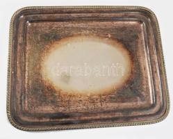 Régi ezüstözött kínáló, kopással, 36x29 cm