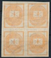 1881 Hírlapbélyeg négyestömb teljes gépszínátnyomattal! Rendkívül mutatós darab luxus minőségben!