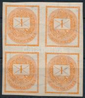 1881 Hírlapbélyeg négyestömb teljes gépszínátnyomattal! Rendkívül mutatós darab luxus minőségben!