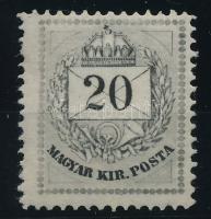 1874 Színesszámú 20kr 13-as fogazással, decentrált, gyöngyjavítással, luxus POSTATISZTA minőségben (min 330.000)