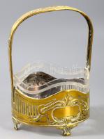 Szecessziós kínáló, üveg betéttel, kis pattogzással, m: 18 cm