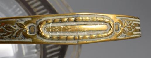 Szecessziós kínáló, üveg betéttel, kis pattogzással, m: 18 cm