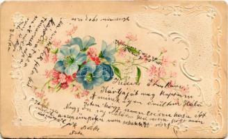 1902 Szecessziós-virágos dombornyomott litho üdvözlőlap / Art Nouveau, floral Emb. litho greeting card (EM)