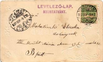 1902 Szecessziós-virágos dombornyomott litho üdvözlőlap / Art Nouveau, floral Emb. litho greeting ca...