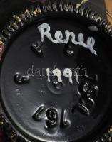 Jelzett kézzel festett virágmintás Zwack üveg, m: 17 cm