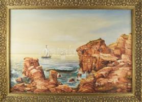 Ioan Grosos (1952-), romániai festő: Vitorlások. Olaj, vászon. Jelezve balra lent. Dekoratív fakeretben. 55x80 cm