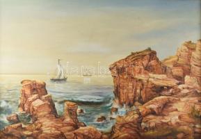 Ioan Grosos (1952-), romániai festő: Vitorlások. Olaj, vászon. Jelezve balra lent. Dekoratív fakeret...