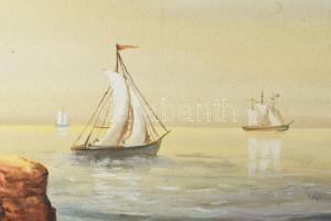 Ioan Grosos (1952-), romániai festő: Vitorlások. Olaj, vászon. Jelezve balra lent. Dekoratív fakeret...