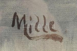 Mille jelzéssel: Téli táj. Olaj, karton. Dekoratív, üvegezett, kissé sérült fakeretben. 39x48 cm