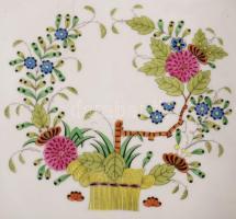 Herendi Indiai kosár multicolor mintás kínáló. Jelzett, hibátlan, 18x18 cm