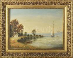 Feith Károly (1930-2017): Balaton. Olaj, farost, jelzett. Dekoratív, kissé kopott fakeretben. 30x40 cm