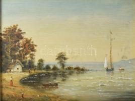 Feith Károly (1930-2017): Balaton. Olaj, farost, jelzett. Dekoratív, kissé kopott fakeretben. 30x40 ...