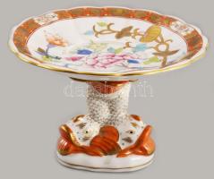 Herendi Shanghai mintás talpas kínáló plasztikus aranyhal figurákkal. Jelzett, hibátlan, d: 14,5 cm, m: 10 cm