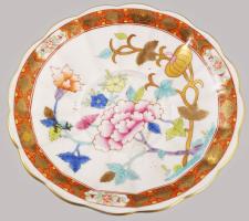 Herendi Shanghai mintás talpas kínáló plasztikus aranyhal figurákkal. Jelzett, hibátlan, d: 14,5 cm,...