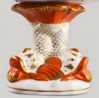 Herendi Shanghai mintás talpas kínáló plasztikus aranyhal figurákkal. Jelzett, hibátlan, d: 14,5 cm,...