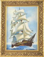Olvashatatlan jelzéssel: Vitorlás. Olaj, vászon, sérült. Dekoratív, kissé kopott fakeretben. 36x26 cm