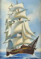 Olvashatatlan jelzéssel: Vitorlás. Olaj, vászon, sérült. Dekoratív, kissé kopott fakeretben. 36x26 c...