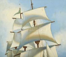Olvashatatlan jelzéssel: Vitorlás. Olaj, vászon, sérült. Dekoratív, kissé kopott fakeretben. 36x26 c...
