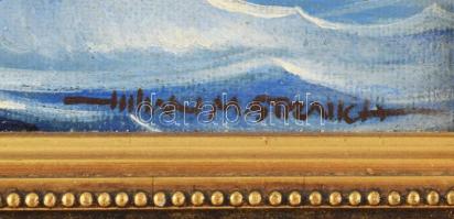 Olvashatatlan jelzéssel: Vitorlás. Olaj, vászon, sérült. Dekoratív, kissé kopott fakeretben. 36x26 c...