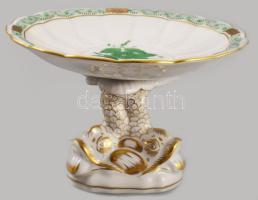 Herendi Apponyi Vert mintás talpas kínáló plasztikus aranyhal figurákkal. Jelzett, hibátlan, d: 14 cm, m: 10 cm