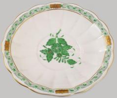 Herendi Apponyi Vert mintás talpas kínáló plasztikus aranyhal figurákkal. Jelzett, hibátlan, d: 14 c...