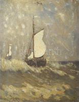Olvashatatlan jelzéssel: Vitorlás. Olaj, fatábla, kissé sérült. 26,5x21 cm