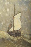 Olvashatatlan jelzéssel: Vitorlás. Olaj, fatábla, kissé sérült. 26,5x21 cm